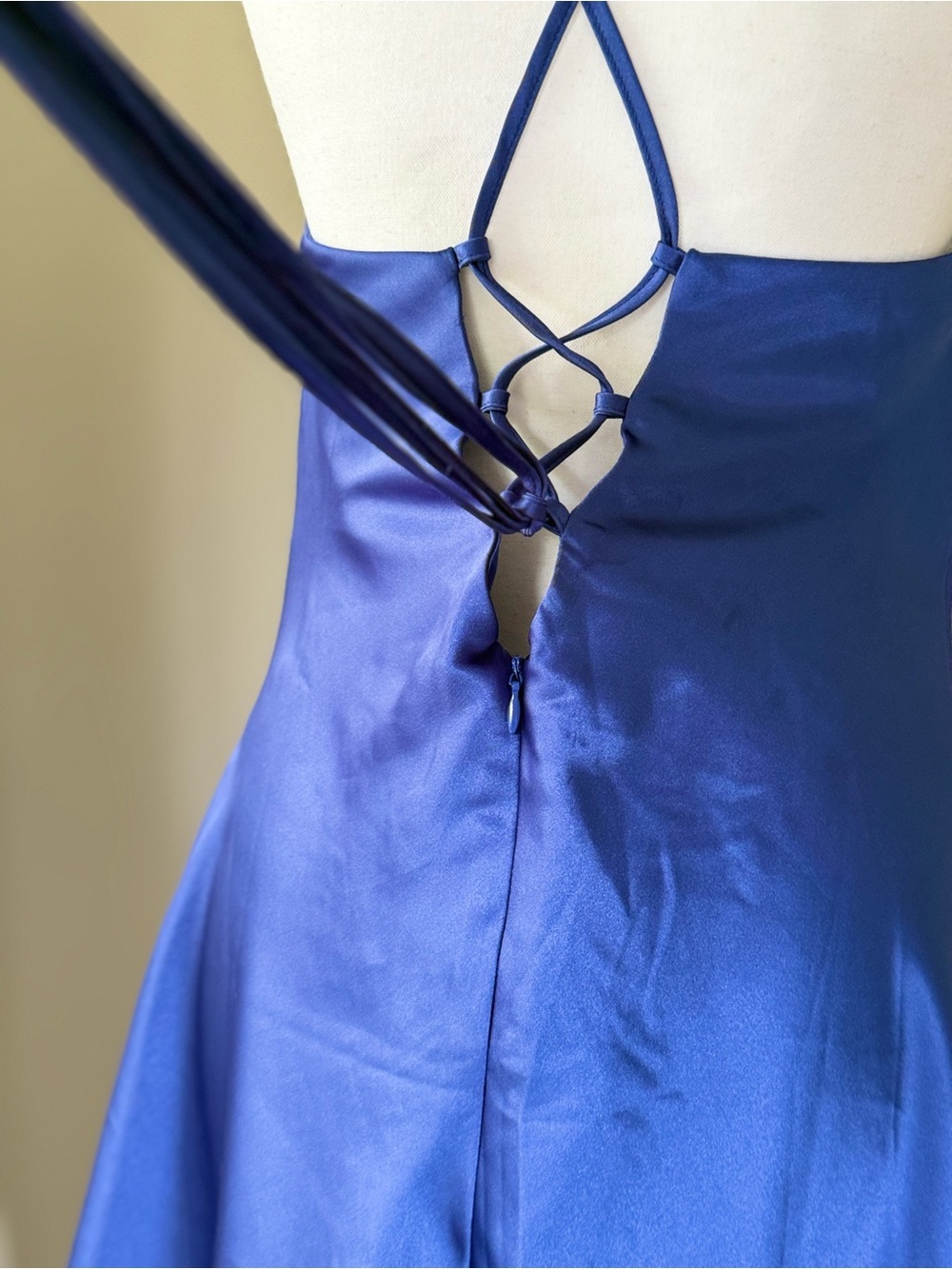 Lulus Luxe Simplicity Blue Satin Lace-Up Mini Dress Royal Blue - Picture 8 of 10